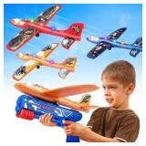 3 Pack Foam Airplane Launcher Toy with 3 DIY Stickers, 12.6" Glider Led Plane, Catapult Plane Boy Toys, Outdoor Sport Flying Toys for Kids Birthday Gifts for 4 5 6 7 8 9 10 11 12 Year Old Boys Girls