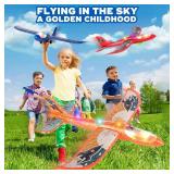3 Pack Foam Airplane Launcher Toy with 3 DIY Stickers, 12.6" Glider Led Plane, Catapult Plane Boy Toys, Outdoor Sport Flying Toys for Kids Birthday Gifts for 4 5 6 7 8 9 10 11 12 Year Old Boys Girls
