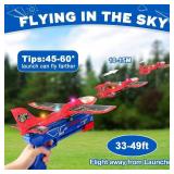 3 Pack Foam Airplane Launcher Toy with 3 DIY Stickers, 12.6" Glider Led Plane, Catapult Plane Boy Toys, Outdoor Sport Flying Toys for Kids Birthday Gifts for 4 5 6 7 8 9 10 11 12 Year Old Boys Girls