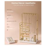 Lolalet Jewelry Organizer Stand, No Assembly Needed Display Storage with Rotating Earring Holder for Necklace Bracelet Rings, Galentines Valentines Gifts Room Dorm Decor for Women Girls -Gold