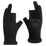 Fingerless Gloves Men Winter 3-Cut Fingers Knitted Warm Fleece Lining Glove for Cold Weather