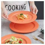 Kyraton 10 Inch Large Plastic Plates 8 Pieces, Dishwasher Safe, Unbreakable And Reusable Light Weight Dinner Plates Microwave Safe BPA Free (Orange)