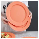 Kyraton 10 Inch Large Plastic Plates 8 Pieces, Dishwasher Safe, Unbreakable And Reusable Light Weight Dinner Plates Microwave Safe BPA Free (Orange)