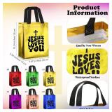 Sweetude 12 Pcs Christian Easter Gift Bags Bulk Non Woven Jesus Loves You Bags 7.87 x 10.24 x 3.94 in Colorful Religious Church Gift