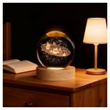 3D Solar System Crystal Ball, 2.4inch Universe Gifts Decorative Quartz Glass Ball, Space Laser Engraved Model Astronomy Decor, Paperweight Physics Display Sculpture Home Decor Crafts for Friends