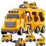 TEMI Construction Truck Boy Toys for 3-5 Year Old Toddlers - Toys for 3 4 5 6 7 Years Old Engineering Transport Vehicle Carrier Truck, Kids Excavator Crane Gifts Toys for Boys and Girls Aged 4-6
