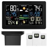 Weather Station with Rain Gauge Outdoor, Home Weather Stations Wireless Indoor Outdoor with Digital Rain Gauges, Thermometer, Barometer, Hygrometer, Atomic Clock, Weather Forecast, with 3 Sensor