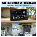 Weather Station with Rain Gauge Outdoor, Home Weather Stations Wireless Indoor Outdoor with Digital Rain Gauges, Thermometer, Barometer, Hygrometer, Atomic Clock, Weather Forecast, with 3 Sensor