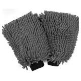 HOMEXCEL Car Wash Mitt, 2PK Chenille Microfiber Wash Mitt, Scratch-Free & Lint-Free, Rich Foam, Highly Absorbent, Double Sided, Perfect for Car Washing and Detailing, 10.2" x 6.7 ", Grey
