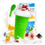 Slushie Cup, DIY Magic Slushy Maker Cups, Portable Slushy Cup for Juices, Milk and Ice Cream Make, Double Layers Silica with Lid & Straw for Kids, Friends, Family (Green)