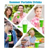 Slushie Cup, DIY Magic Slushy Maker Cups, Portable Slushy Cup for Juices, Milk and Ice Cream Make, Double Layers Silica with Lid & Straw for Kids, Friends, Family (Green)