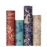 RUSPEPA Christmas Wrapping Paper, Kraft Paper - 4 Rolls - 30 inches x 10 feet per Roll