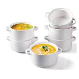 DELLING 6 Pack Soup Bowls with Handles, 24 Oz Large Serving Soup Bowl Set Star-Geometric White Dinner Plates - Retail: $50