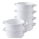 DELLING 6 Pack Soup Bowls with Handles, 24 Oz Large Serving Soup Bowl Set Star-Geometric White Dinner Plates - Retail: $50