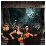 2 Count 10x6.5FT Halloween Backdrop Banner Full Moon Scary Night Castle Pumpkins Spooky Cemetery Halloween Party Decorations Backdrops for Photography Wall Photo Booth Studios Props(300x200cm)