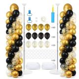 2 Sets Black Gold Balloon Column Stand Kit with Balloons Adjustable Balloon Column Tower Stand with Bases for Floor Confetti Black Gold Balloon Arch for 50th 60th Birthday Wedding School Holiday Party