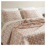 softpage Coral Blush Pink Quilt Lycell Cotton Pixel Cross Grid Twin Quilt2-Pieces Stone Washed Bedspread Coverlet Lightweight Comforter with 1 Pillow Sham