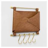 Entryway Organizer Faux Leather and Gold - Threshold: Wall Mounted Mail Holder with Hooks, Brown, 14' Length