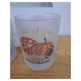 Culver Decorated Frosted DOF Double Old Fashioned Glass, 13.5-Ounce, Gift Boxed Set of 2 (Fall Girl Pumpkin Football)