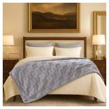 Cozy Bliss Checkered Faux Rabbit Fur Blanket King Size for Bed, Soft Fuzzy Blankets for Women Men, Large Furry Fleece Throw for Bedroom Decor (Grey, 108' x 90')