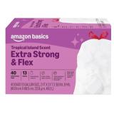 Amazon Basics Extra Strong & Flex Tall Kitchen Drawstring Trash Bags, Tropical Island Scent, 13 Gallon, 40 Count