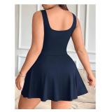 SOLY HUX Women's Plus Size Sleeveless Rompers Square Neck Athletic Tennis Dress Built in Shorts Dark Blue Extra Large Plus -