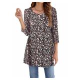 Naggoo Womens 3/4 Sleeves Floral Tunic Shirts Fall Casual Dressy Blouse Tops L Flowers -