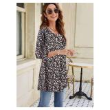 Naggoo Womens 3/4 Sleeves Floral Tunic Shirts Fall Casual Dressy Blouse Tops L Flowers -