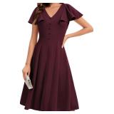 Bbonlinedress Burgundy Cocktail Dress for Women Vintage Wedding Guest Tea Length Church Mother of The Bride 50s Dress Burgundy L