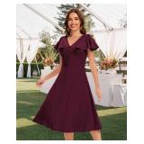 Bbonlinedress Burgundy Cocktail Dress for Women Vintage Wedding Guest Tea Length Church Mother of The Bride 50s Dress Burgundy L