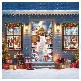 2 Count Tioncy 3 Pcs Christmas Door Window Cover Decorations Set 71' x 35' Christmas Door Cover 47' x 32' Xmas Window Curtain Santa Claus Snowman Winter Reindeer Banner Backdrop for Outdoor Holiday De