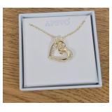 APSVO Double Heart Crystal Pendant Necklace, Set of 5, 3 As, 1 S, and 1 J