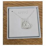 APSVO Double Heart Crystal Pendant Necklace, Set of 5, 3 As, 1 S, and 1 J