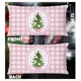 Pink Chinoiserie Christmas Tree Wreath Pillow Covers 12x20 Double-Sided Pillow Covers- Set of 2
