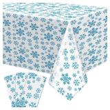 3 Pieces 54 x 108 Inches Snowflake Tablecloths - Plastic Waterproof Christmas Table Cover (White)