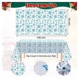 3 Pieces 54 x 108 Inches Snowflake Tablecloths - Plastic Waterproof Christmas Table Cover (White)