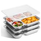 GOLDEN KEY 3 Pcs Stainless Steel Snack Containers with Lids,Stainless Steel Bento Lunch Box with 5 Compartments