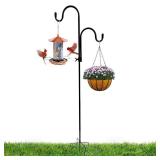 Double Shepherds Hooks, 62 Inch Two Sided Adjustable Bird Feeder Pole with 5 Prongs Base, Height Adjustable Shepherds Hook for Hanging Feeders, Plants, Solar Lanterns & Wind Chimes(1 Pack)