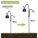 Double Shepherds Hooks, 62 Inch Two Sided Adjustable Bird Feeder Pole with 5 Prongs Base, Height Adjustable Shepherds Hook for Hanging Feeders, Plants, Solar Lanterns & Wind Chimes(1 Pack)