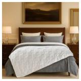 Cozy Bliss Checkered Faux Rabbit Fur Blanket Queen Size (Ivory, 90