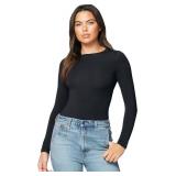 Womens Black Fitted T-Shirt Double Lined Slim Fit Tee- Size Small