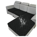 Waterproof 3 Pieces Couch Cushion Covers for Sectional Sofa, L Shape Chaise Lounge Sofa Cushion Covers Couch Seat Covers Washable (2PC + 1 Chaise, Black)