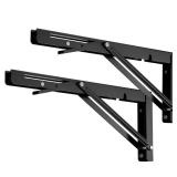 Folding Shelf Brackets, 12 Inch Heavy Duty Collapsible Shelf Bracket, Wall Mounted L Table Hinges Brackets for Bench Table, Space Saving DIY Black Bracket, Max Load 220LBS, Pack of 2