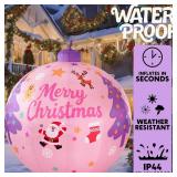 8FT Christmas Inflatable Oversized Ornament Ball Decor, Blow Up Weatherproof Xmas Decorations for Yard, Built-in LED Light