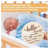 Baby Birth Announcement Sign, 5.8 Inch Wooden Hello World Newborn Name Sign for Hospital with Marker and Stand, Baby Welcome Sign Photo Props