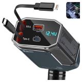 Retractable Car Charger Adapter,4 in 1 Fast Charging Car Adapter,85W USB C Truck Accessories,Voltage Display, Gifts for Women Men,Compatible with iPhone 16 15 14 13 12 Pro Max Plus,Galaxy,Pixel