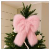 Pink Faux Fur Bow Christmas Decor Fluffy Warm Christmas Tree Topper