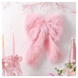 Pink Faux Fur Bow Christmas Decor Fluffy Warm Christmas Tree Topper