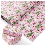 Pink Christmas Wrapping Paper 40Ã28 Inch Jumbo Sheets, Non-Tear Bulk Gift Wrap - Vintage Watercolor Santa with Gingerbread, Candy Canes & Bows - 4 Pre-Cut Sheets