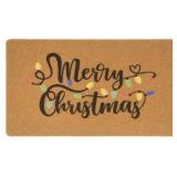 Merry Christmas-Welcome-Doormat Outdoor-Entrance - Front Door-Decorative Mats-Artificial Coir-Winter-Light Bulb-Home Door Mat 17x29 Inch
